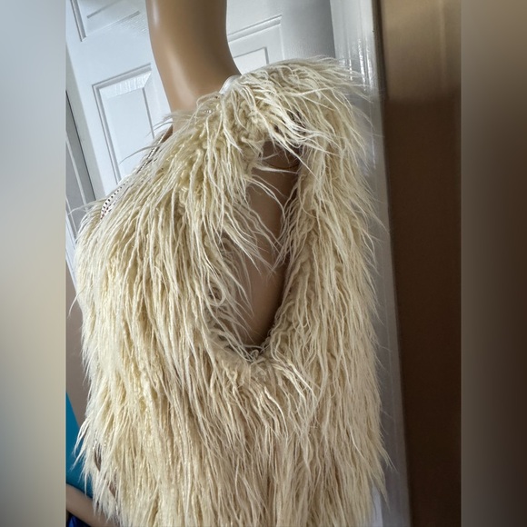 271 Flying Tomato Cream Faux Fur Vest Brown Rust Aztec Pattern Embroidery large - Picture 7 of 8